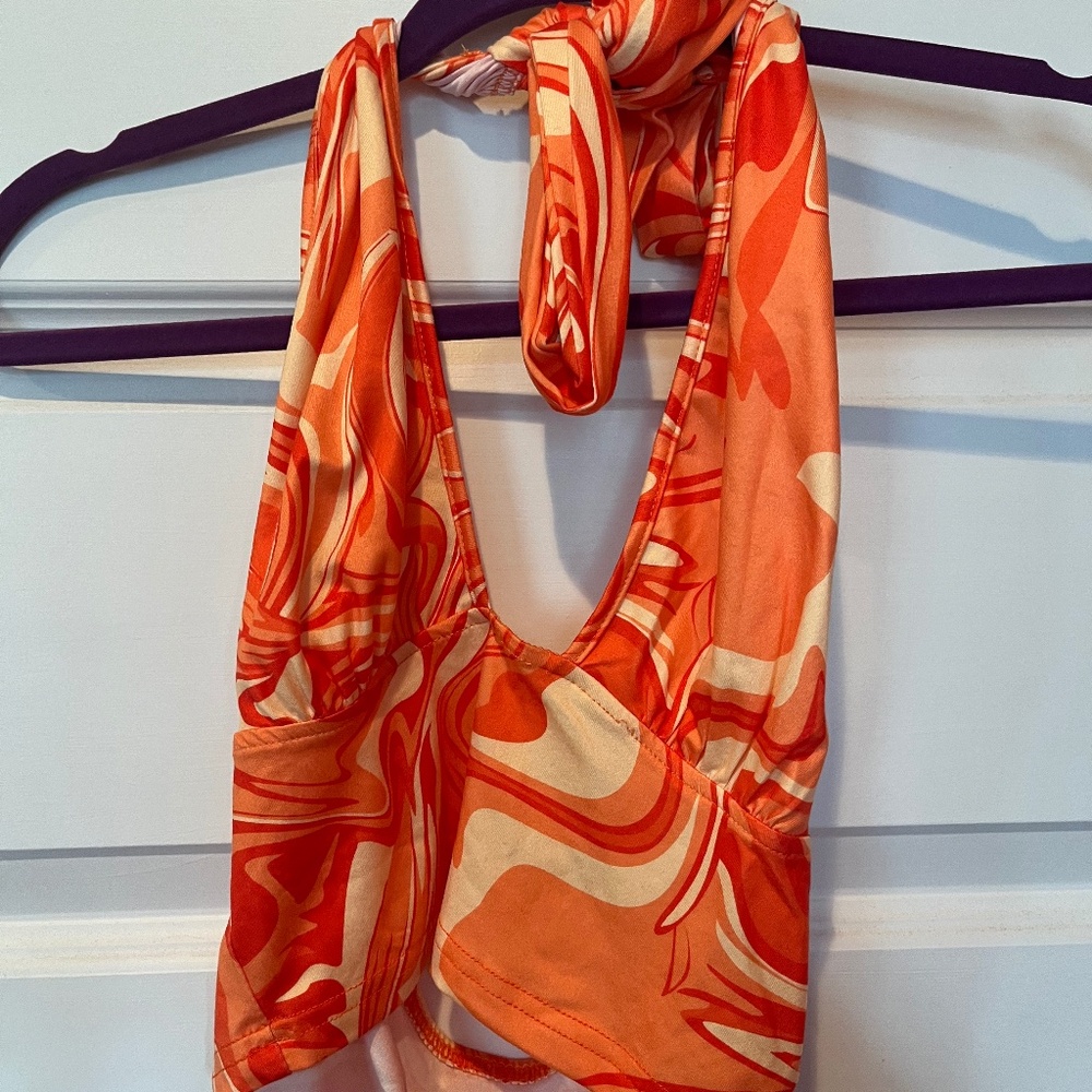 Shein Halter Top - Orange Swirl - Size XS